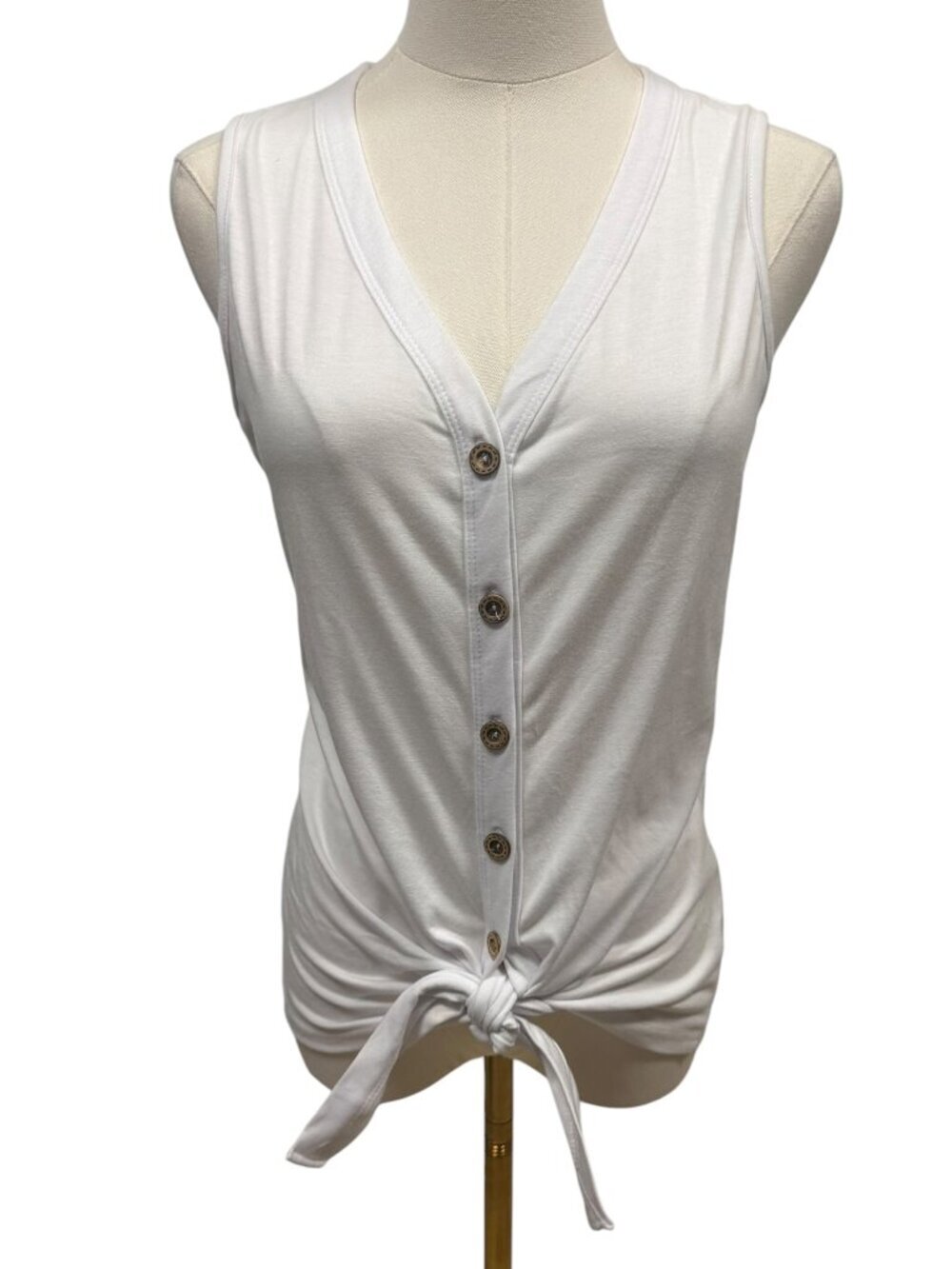 Like New LONI White Sleeveless Tie Front Henley Tank Top Size Small